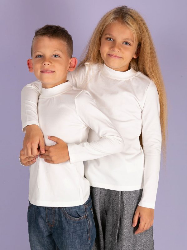Wholesale Ecru children's blouse with half turtleneck