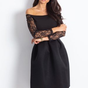 Wholesale Black cocktail dress with lace sleeves