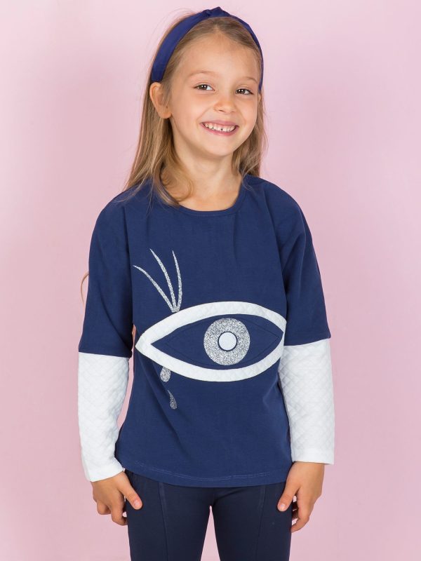 Wholesale Navy blue sweatshirt for girl with applique