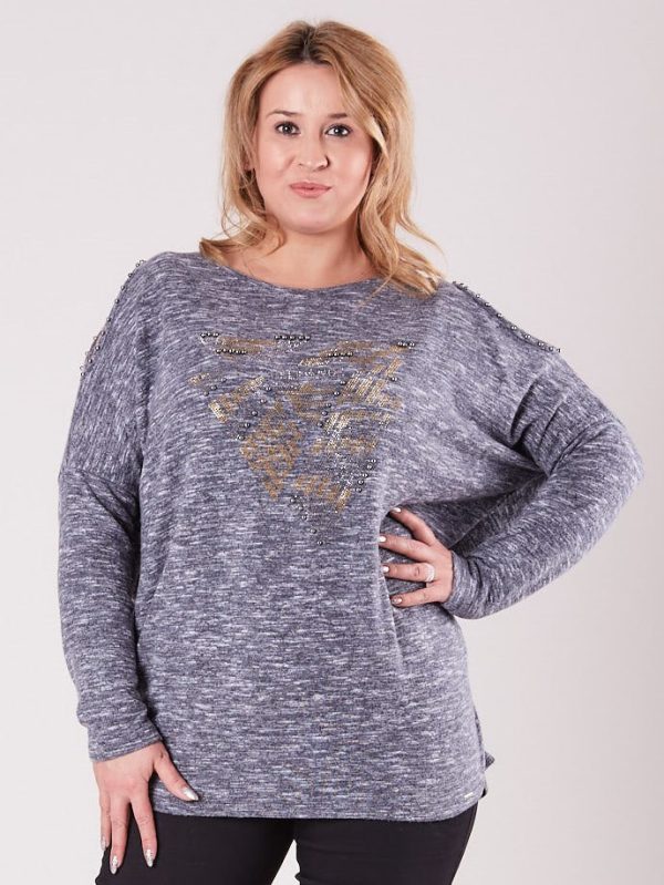 Wholesale Gray blouse with cutouts on the shoulders PLUS SIZE