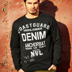 Wholesale Black sweatshirt for men with DENIM print