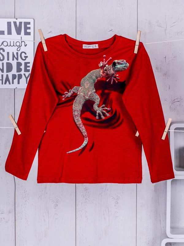 Wholesale Red Kids Blouse with Colorful Lizard Print