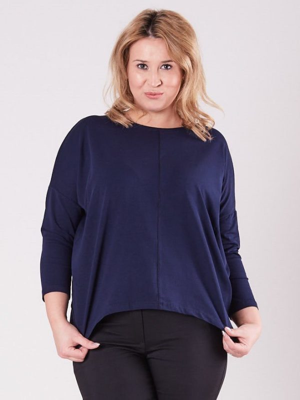 Wholesale Navy blue asymmetrical blouse for women PLUS SIZE