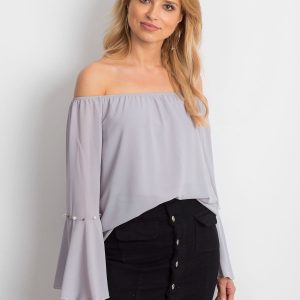 Wholesale Light grey elegant spanish blouse with pearls