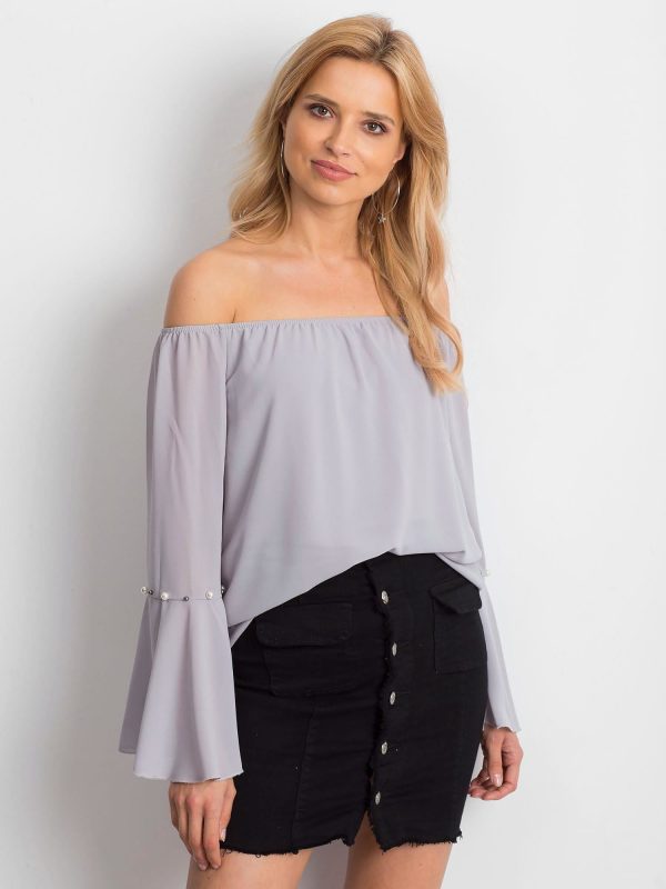 Wholesale Light grey elegant spanish blouse with pearls