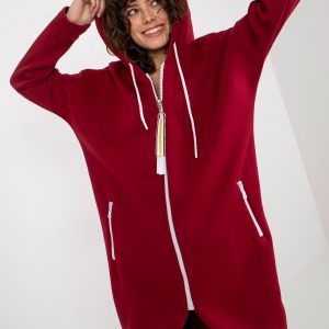 Wholesale Burgundy long sweatshirt basic zipper Stunning