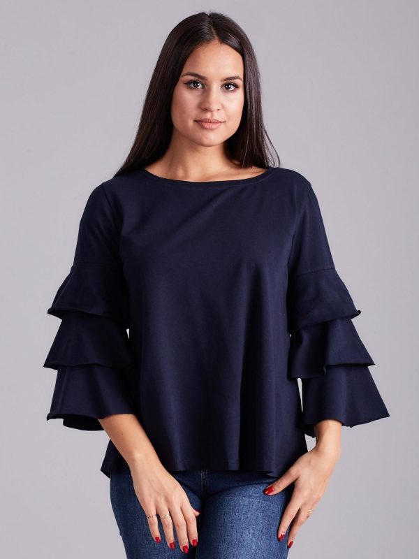 Wholesale Navy blue blouse with decorative sleeves