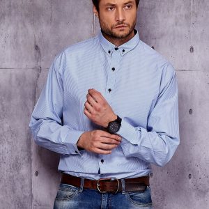 Wholesale Men's light blue shirt with small vertical stripes PLUS SIZE