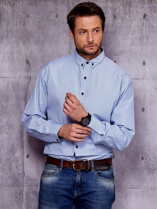 Wholesale Men's light blue shirt with small vertical stripes PLUS SIZE