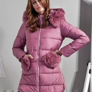 Wholesale Pink coat with fur pockets