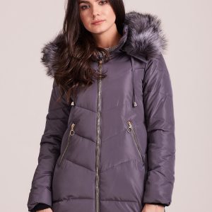 Wholesale Graphite winter jacket with hood and fur