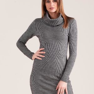 Wholesale Grey striped turtleneck dress