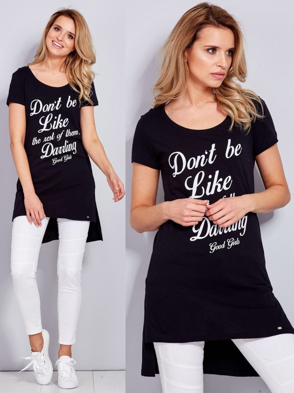 Wholesale Cotton black tunic with lettering on the front