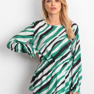 Wholesale White-green blouse with colorful patterns