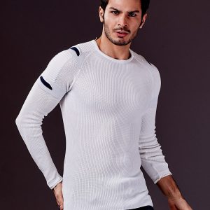 Wholesale Ecru men's sweater with slits on the sleeves