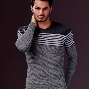 Wholesale Gray Horizontal Striped Men's Sweater