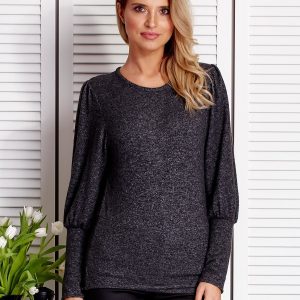 Wholesale Dark grey sweater with ruffles on the sleeves