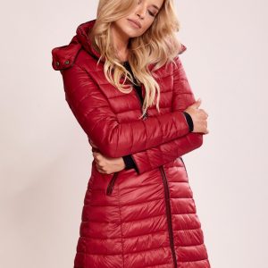 Wholesale Burgundy quilted coat with detachable hood