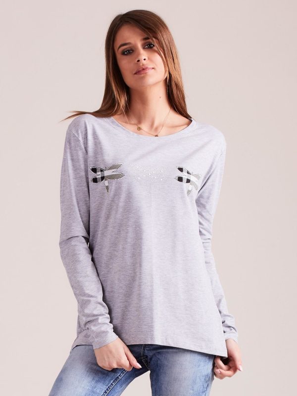 Wholesale Loose grey blouse with dragonflies