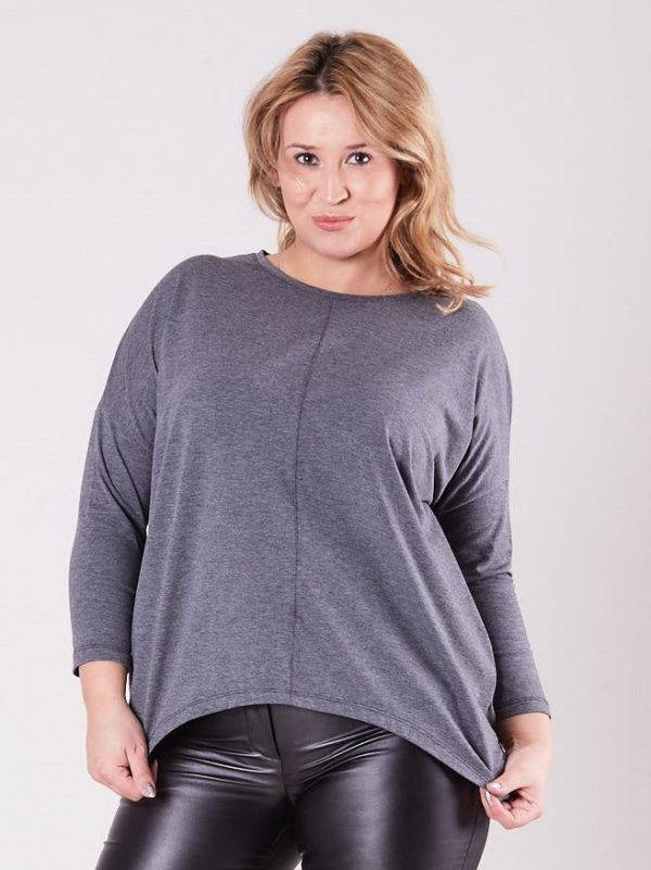 Wholesale Dark Grey Plus Size Women's Asymmetrical Blouse