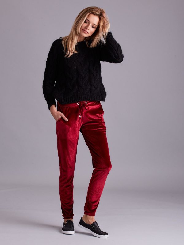 Wholesale Velvet sweatpants with burgundy