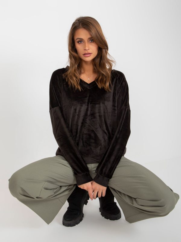 Wholesale Black Velour Hoodless V-Neck Sweatshirt