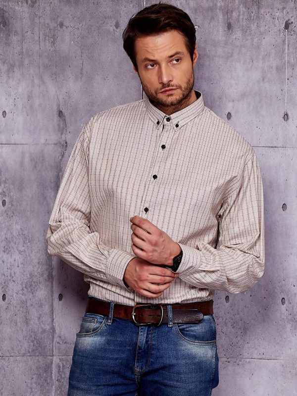 Wholesale Men's Beige Checkered Shirt PLUS SIZE