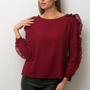 Wholesale Fairy blouse with decorative lace insert burgundy