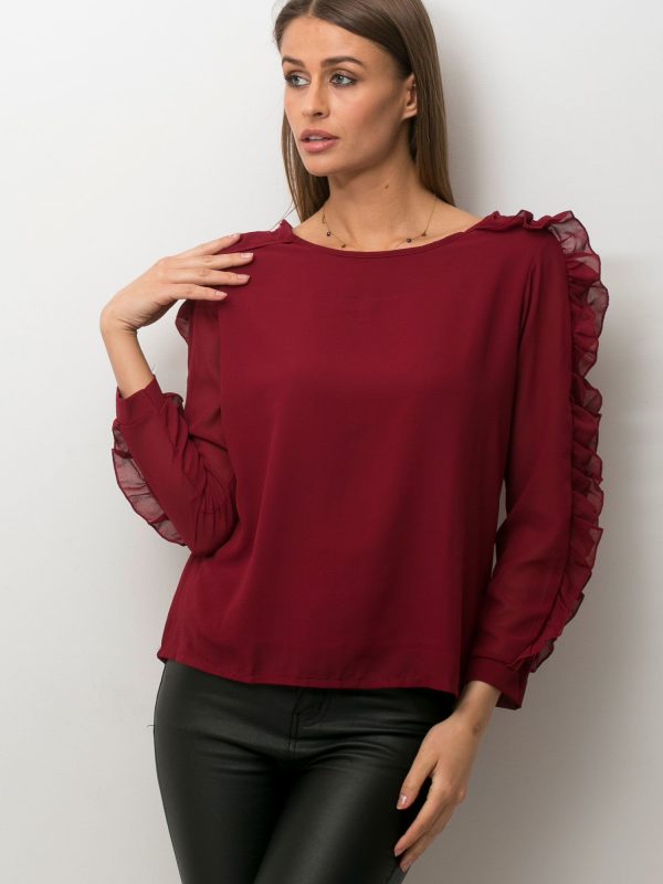 Wholesale Fairy blouse with decorative lace insert burgundy