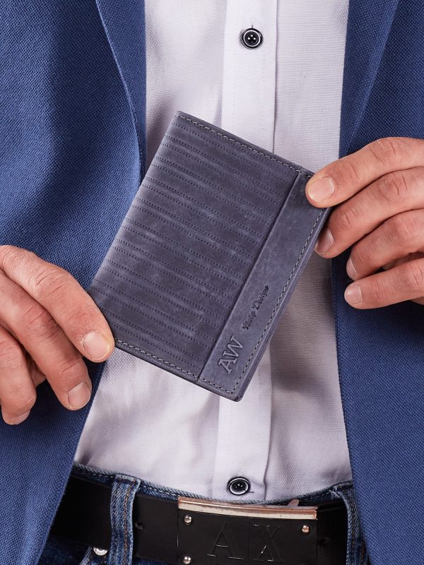 Wholesale Dark Blue Leather Men's Wallet with Embossing