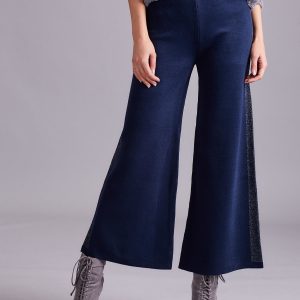 Wholesale Dark Blue Wide Knitted Pants