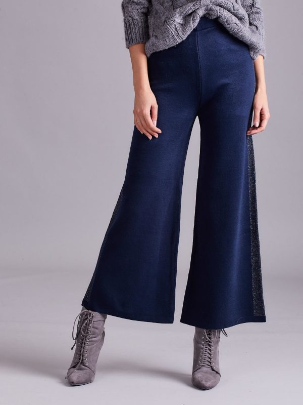 Wholesale Dark Blue Wide Knitted Pants