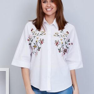 Wholesale White Embroidered Ladies Shirt