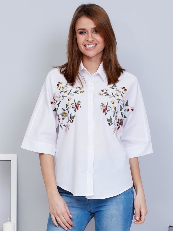 Wholesale White Embroidered Ladies Shirt