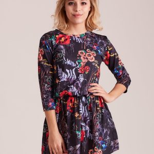 Wholesale Black dress with colorful floral pattern