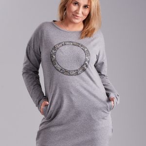 Wholesale Grey dress for women with plus size applique