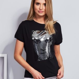 Wholesale T-shirt with glossy face print black