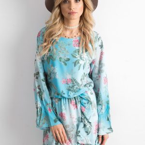 Wholesale Blue floral dress with back neckline