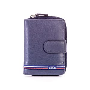 Wholesale Blue leather wallet with flip and zipper closure