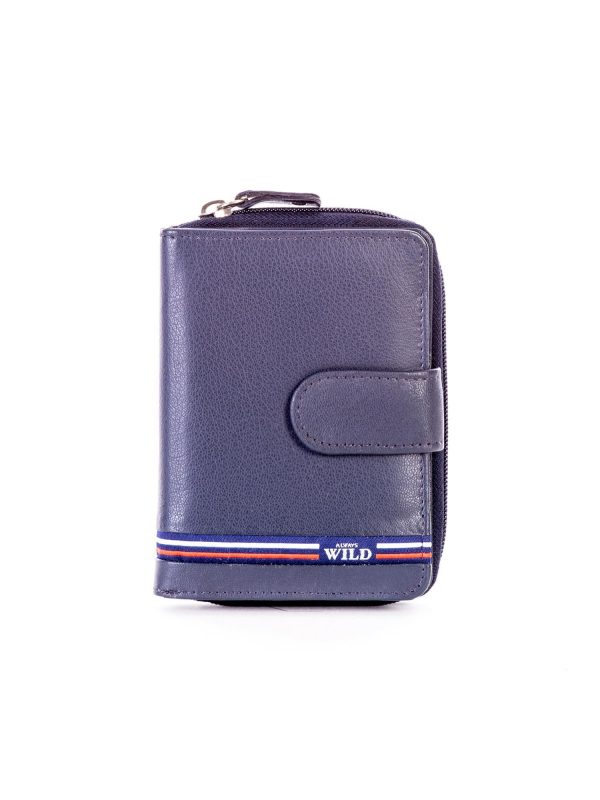 Wholesale Blue leather wallet with flip and zipper closure