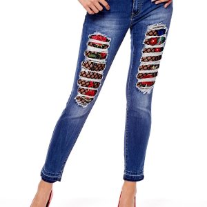 Wholesale Blue jeans with floral inserts