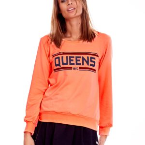 Wholesale Peach light sweatshirt with the inscription QUEENS NYC