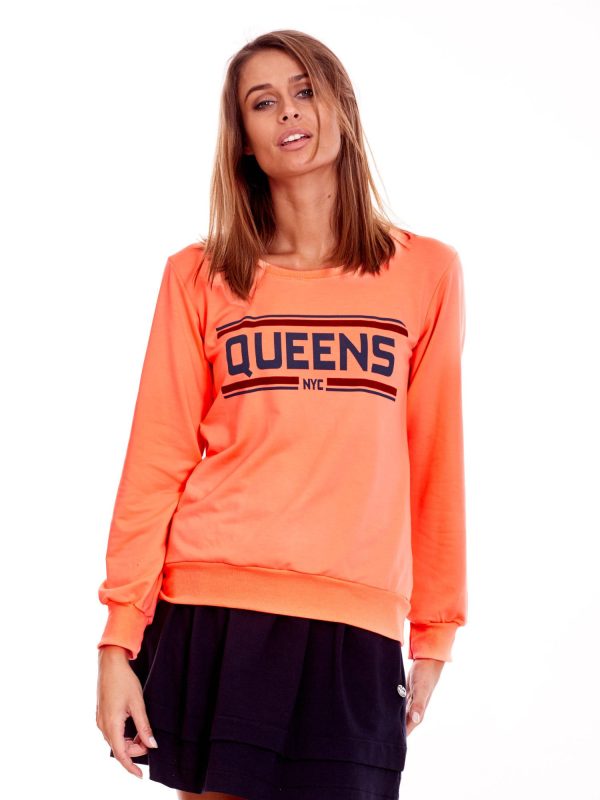 Wholesale Peach light sweatshirt with the inscription QUEENS NYC