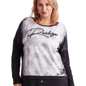 Wholesale Graphite grey blouse with lace print PLUS SIZE