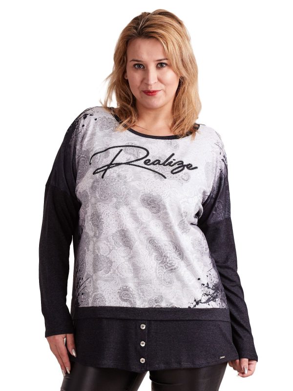 Wholesale Graphite grey blouse with lace print PLUS SIZE