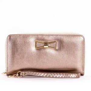 Wholesale Gold long zipper wallet with decorative bow