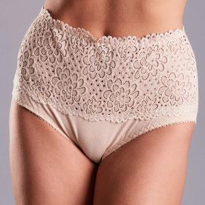 Wholesale Light Beige Cotton High Waist Panties With Lace