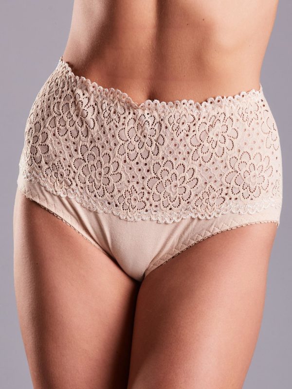 Wholesale Light Beige Cotton High Waist Panties With Lace