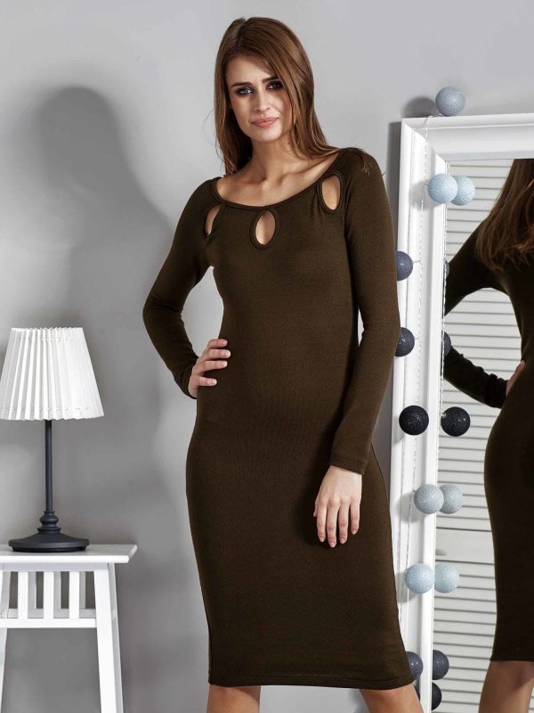 Wholesale Khaki women's midi dress