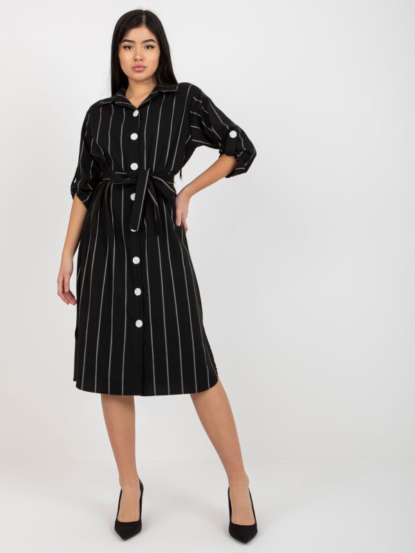 Wholesale Black 3/4 Sleeve Striped Midi Dress